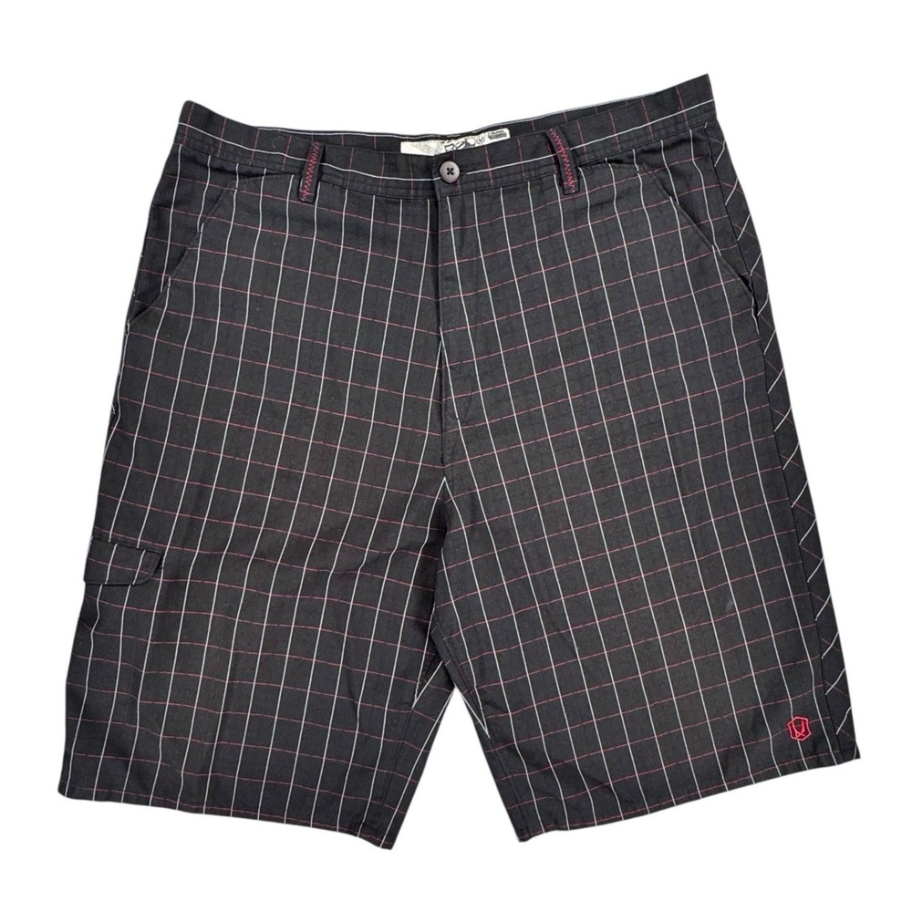 RedSand Shorts Mens Size 36 Black w/ Plaid Check Casual Cargo Pocket Bermuda